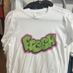 Bella Canvas White Tee with Green and Pink Graphic